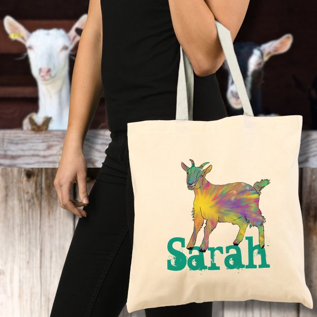 Sarah Sternexplosion Goat Colorful Süße Tier Tragetasche (Cute goat colorful farm animal art personalized name tote bag)
