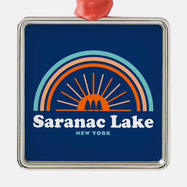 Saranac Lake New York Rainbow Ornament Aus Metall (Vorne)