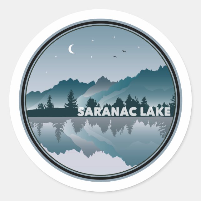 Saranac Lake New York Reflection Runder Aufkleber (Vorderseite)