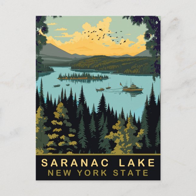 Saranac Lake, NY, Vintage Travel Postkarte (Vorderseite)