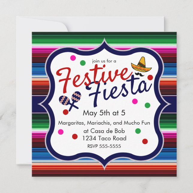 Sarape rose orange bleu Cinco de Mayo Invitation (Devant)