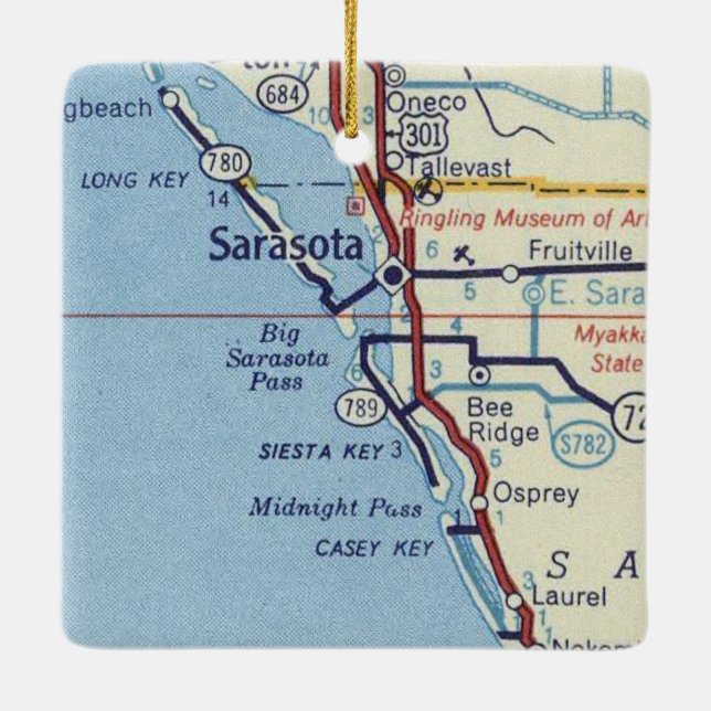 Sarasota FL Classic Karte Keramikornament (Rückseite)
