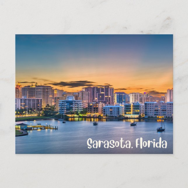 Sarasota, Florida Downtown and Boats at Sunset  Postkarte (Vorderseite)