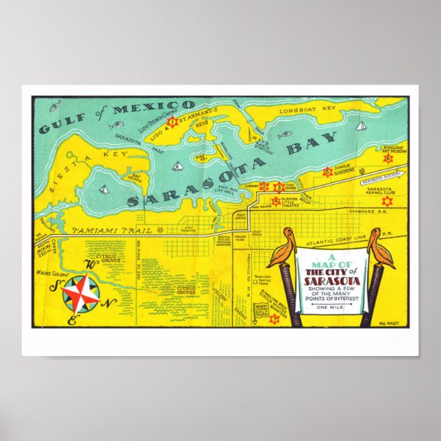 Sarasota Vintage Touristenkarte Poster (Vorne)