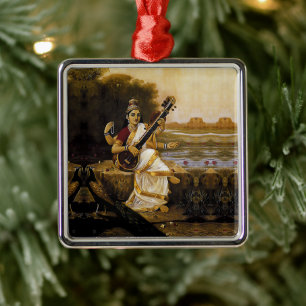 SARASWATI - Göttlichkeit der Künste und Flüsse Ornament Aus Metall