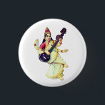 Saraswati, Hindu Goddess Button<br><div class="desc">Painting of the Goddess Saraswati by Raja Ravi Varma (1896). Celebrate wisdom, music, and the arts with this beautiful button featuring Saraswati, the Hindu Goddess of Knowledge. Known also as Vāgdevī (Goddess of Speech) and Sharada, her image inspires students, musicians, artists, and all seekers of learning. This design features an...</div>