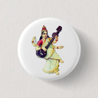 Saraswati, Hindu Goddess Button