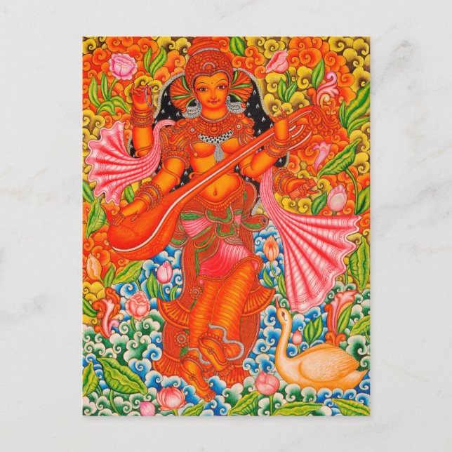 SARASWATI HINDU GODESS OF LEARNING TANJORE POSTKARTE (Vorderseite)