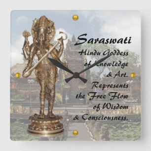 Saraswati in Bali Quadratische Wanduhr