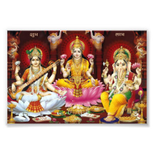 Saraswati, Lakshmi u. Ganesha Druck (6" x 4")