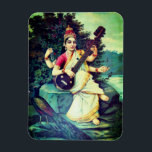Saraswati Magnet<br><div class="desc">Malerei der Göttin Saraswati von Raja Ravi Varma (1896). Saraswati (Sanskrit: स र व ती,  IAST: Sarasvatī) ist die hinduistische Göttin des Wissens,  der Musik,  der Kunst,  der Sprache,  der Weisheit und des Lernens. Sie ist eine der Tridevi,  zusammen mit den Göttinnen Lakshmi und Parvati.</div>