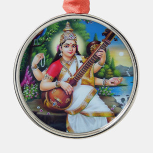 Saraswati Verzierung - Version 3 Silbernes Ornament