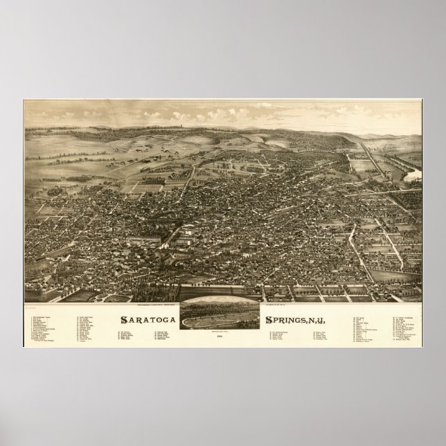 Saratoga Springs New York 1888 Antique Panorama Poster (Vorne)