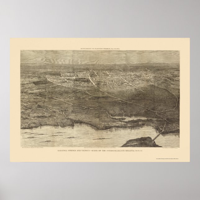 Saratoga Springs, NY Panorama Karte - 1874 Poster (Vorne)