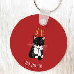 Sarcastic Christmas Cat Schlüsselanhänger<br><div class="desc">Eine lustige sarkastische,  verärgerte und unbegeisterte schwarz-weiße Tuxedokatze mit Weihnachtsliedern. Ho,  wie etc. Großartig als kleine Geschenke. Ändern Sie den Text oder entfernen Sie ihn,  um ihn zu personalisieren.</div>