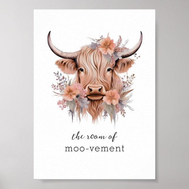 Sarcastic Floral Highland Kuh Badezimmer Wand Kuns Poster (Vorne)