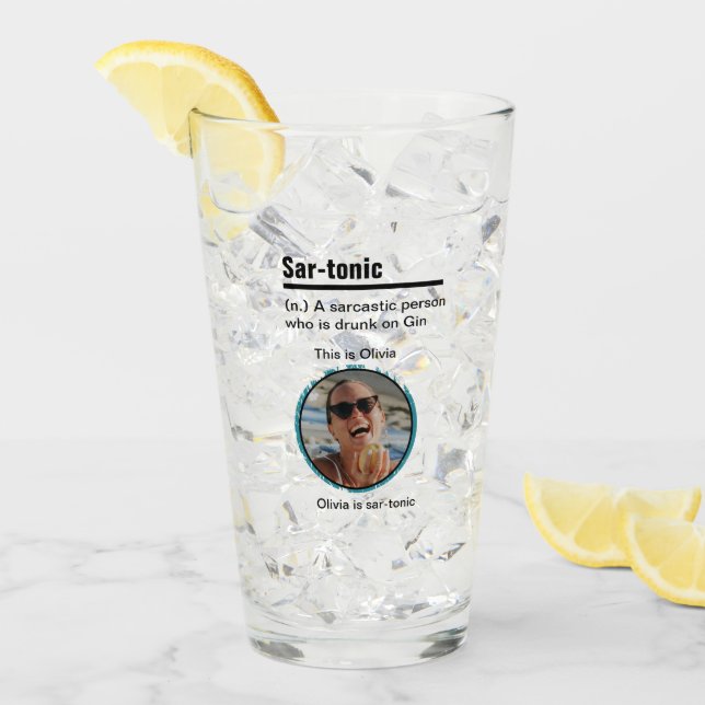 Sarcastic Gin Lover Foto und Name Glass Glas (Vorderseite Ice)
