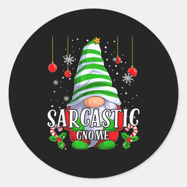 Sarcastic Gnome Christmas Pajamas Matching Family  Runder Aufkleber (Vorderseite)