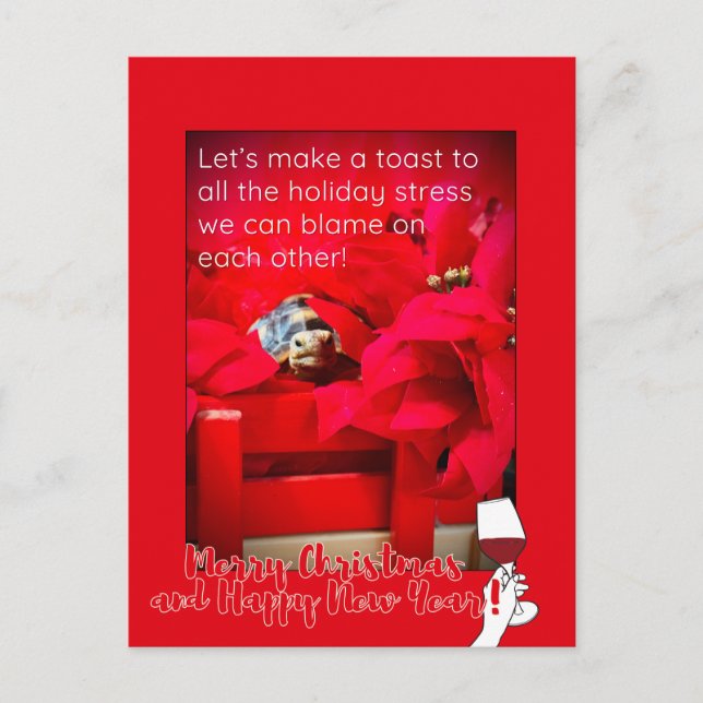 Sarcastic Holiday Stress und WEIN Weihnachtsangebo Postkarte (Vorderseite)