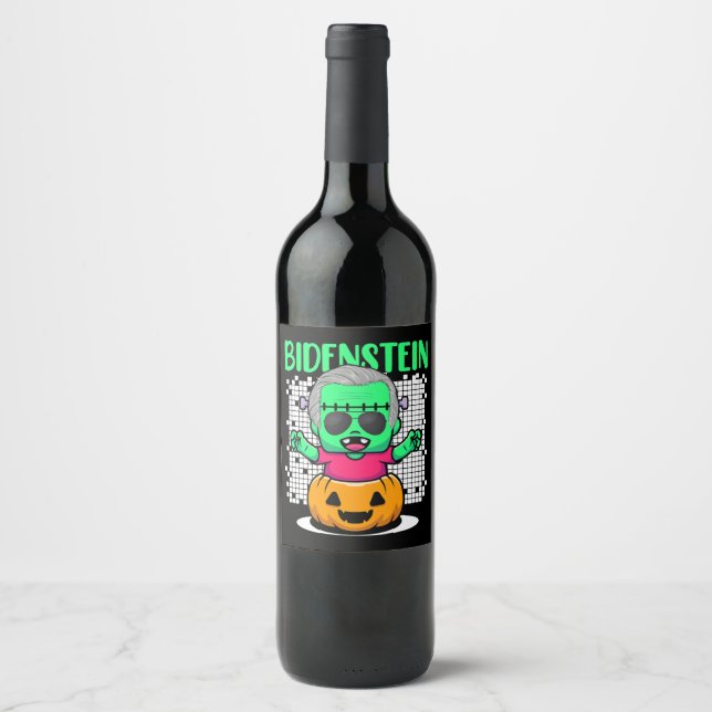 Sarcastic Political Funny AntiJoe Biden Halloween Weinetikett (Vorderseite)