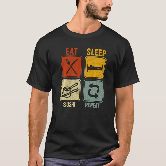 Sarcastic Retro für Koch essen Schlaf Sushi Wieder T-Shirt (Vorderseite)