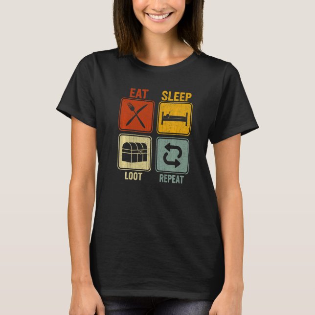 Sarcastic Retro für Männer Frauen essen schlafende T-Shirt (Vorderseite)