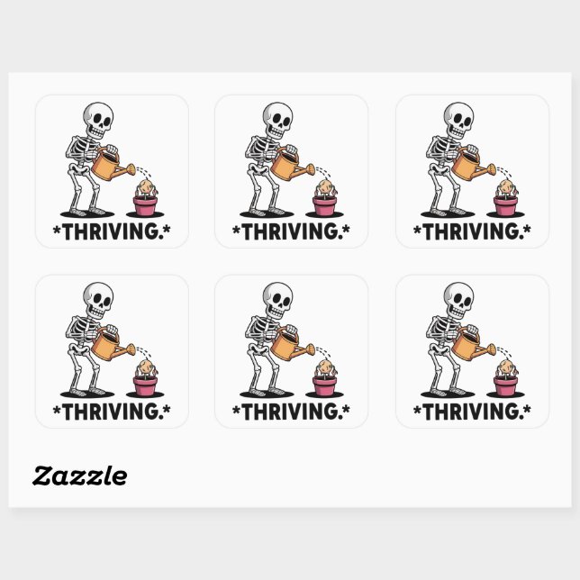 Sarcastic Skeleton Design'Thriving' Quadratischer Aufkleber (Blatt)