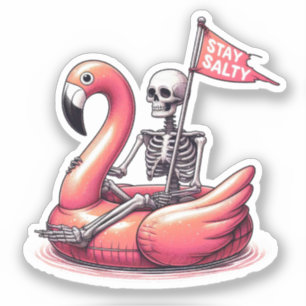 Sarcastic Skeleton über Flamingo - Bleibe Salty Aufkleber