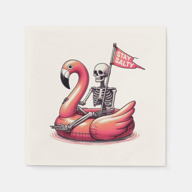 Sarcastic Skeleton über Flamingo - Bleibe Salty Serviette (Vorderseite)