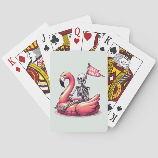 Sarcastic Skeleton über Flamingo - Bleibe Salty Spielkarten (Rückseite)