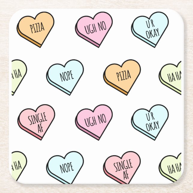 Sarcastic Valentine's Candy Heart Pattern Rechteckiger Pappuntersetzer (Vorderseite)
