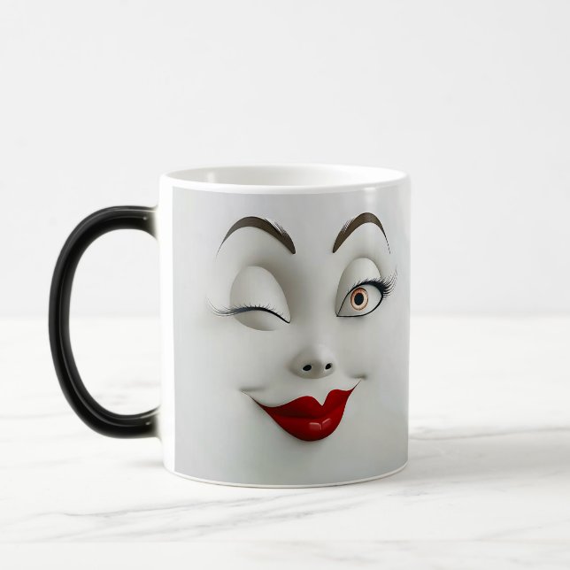 Sarcastic Women Face with Red Lips Verwandlungstasse (Links)