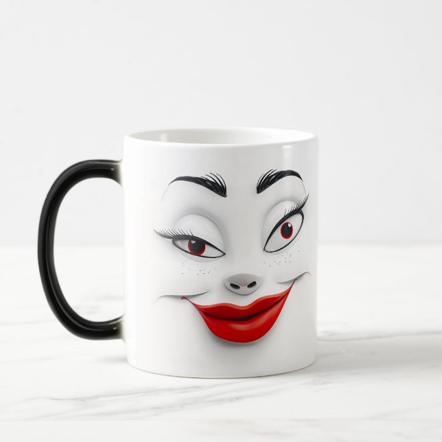 Sarcastic Women Face with Red Lips Verwandlungstasse (Links)