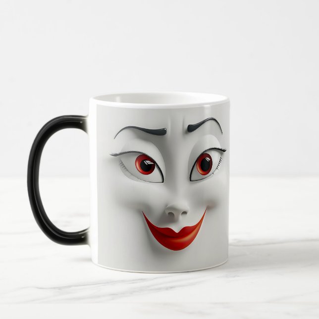 Sarcastic Women Face with Red Lips Verwandlungstasse (Links)