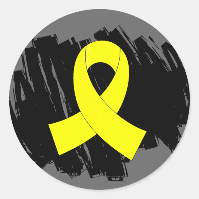 Sarcoma Yellow Ribbon mit Scribble Runder Aufkleber (Vorderseite)