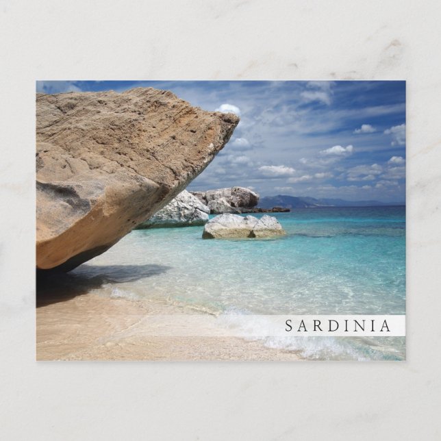 Sardaigne plage avec grand bar de rochers carte po (Devant)