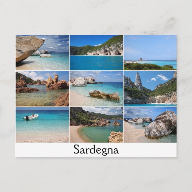 Sardaigne plages collage texte carte postale (Devant)