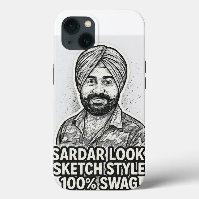 Sardar Sketch Swag iPhone 13 Case – Black & White  (Rückseite)