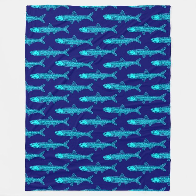 Sardellenmuster - Cyan and Deep Navy Fleecedecke (Vorderseite)