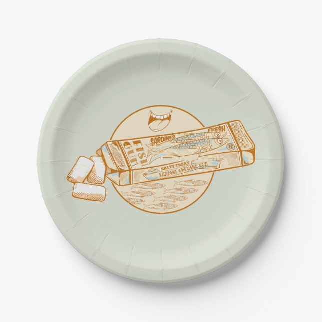 Sardine-aromatisierter Kaugummi Pappteller (Vorderseite)