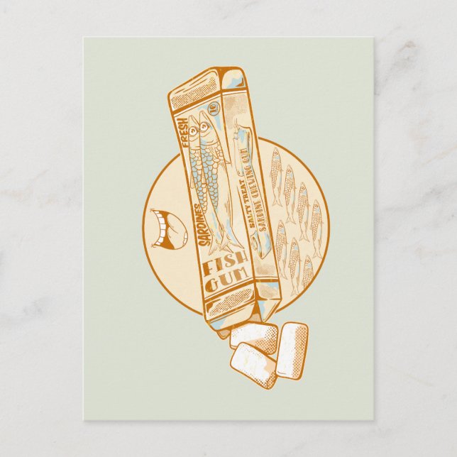 Sardine-aromatisierter Kaugummi Postkarte (Vorderseite)