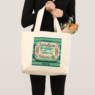 Sardine Illustration Aquamarin Creme Italienischer Jumbo Stoffbeutel