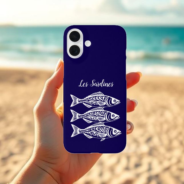 Sardinen-Blue-Hawaiian iPhone 16 Plus Hülle (Les Sardines Hawaiian Fisherman Trend Beach Summer Phone Case Dark Blue)