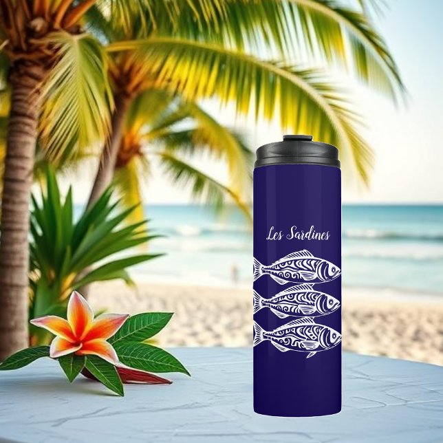 Sardinen-Blue-Hawaiian Thermosbecher (Les Sardines Hawaiian Fisherman Trend Beach Summer Thermal Tumbler  Dark Blue)
