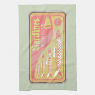 Sardinen-Dose im Retro-Plakatstil Geschirrtuch