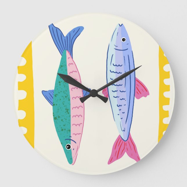 Sardinen-Duo Große Wanduhr (Vorderseite)