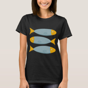 Sardinen-Fischillustration in Blau und Gelb T-Shirt
