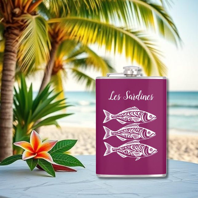 Sardinen-Hawaiian-Fisherman Core-Wine-Farbe Flachmann (Les Sardines-Hawaiian-Fisherman Core-Flask Summer-Beach-Wine Color)