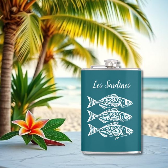 Sardinen-Hawaiianisch-Fischer KernAquamarin Flachmann (Les Sardines-Hawaiian-Fisherman Core-Flask Summer-Beach Teal)