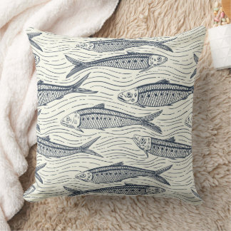 Sardinen in Bewegung in navy und elfenbein Kissen